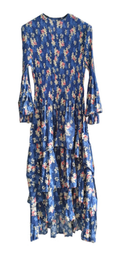 Long Sleeve Multi Layer Dress - DR1098 Blue Print